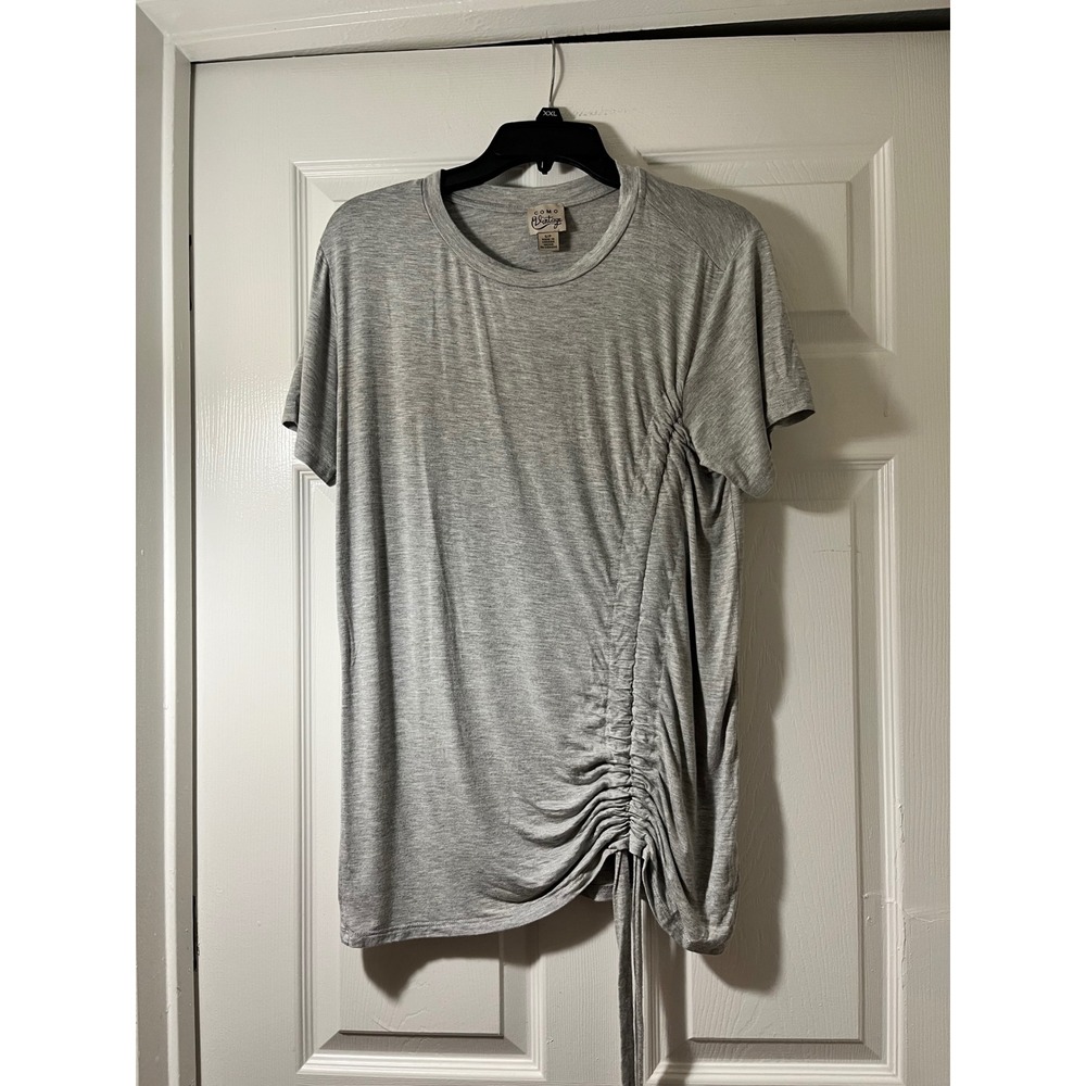 Como Vintage Womens Ruched Side‎ Tie Heather Grey Short Sleeve T-Shirt Size S